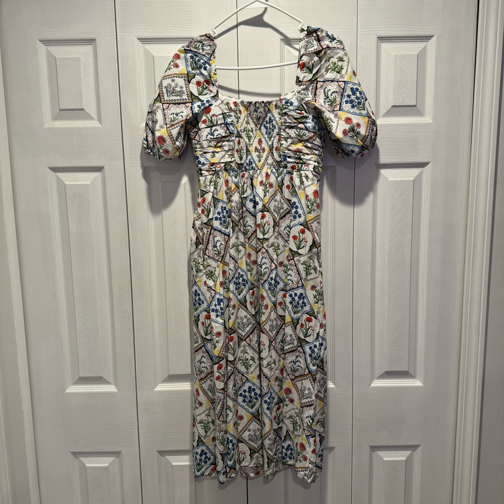 Boden Ruched Sweetheart Midi Dress Linen 4P - Picture 3 of 4